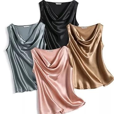 Majica kosuljica bez rukava Saten. Sampanjac,bez,sarena,teget,roza