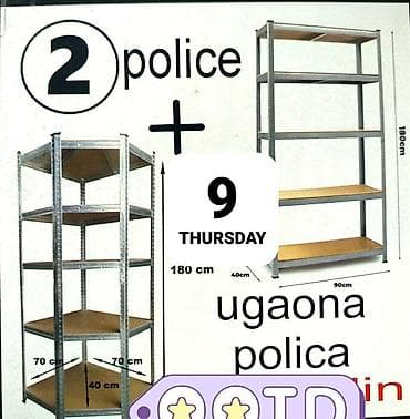police ispod stepenica: Police : 2 kom ravnih polica 180 x 90 x 40 + 1 kom ugaonih polica - — 1