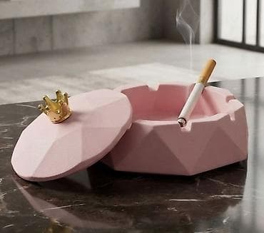 Pepeljara sa poklopcem – geometrijski dizajn, roze boja - Materijal