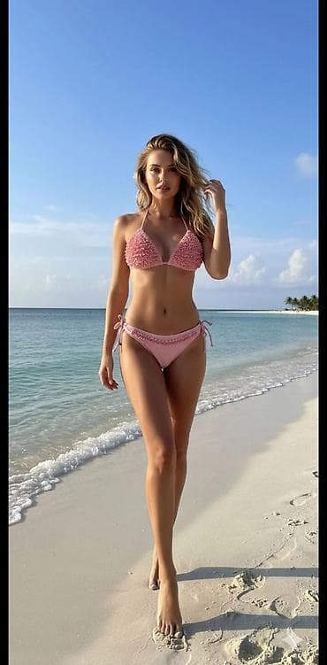 Ženski dvodelni kupaći kostim – roze - Gornji deo: trouglasti bikini