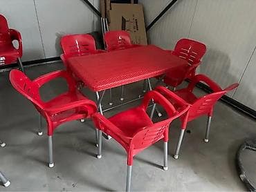 beli retro namestaj: Vrtni set: sto + 6 stolica - Komplet sadrži pravougaoni sto i šest — 6