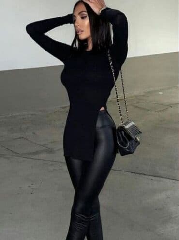 kosulja haljina stradivarius: L, Likra, Jednobojni, bоја - Crna — 17