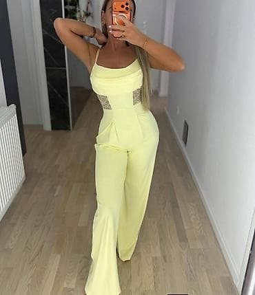 kombinezoni svecani: Kombinezon elegantni na bratele u svetložutoj boji. -Struk — 1