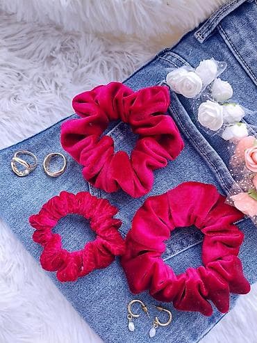 dugi rep umetak: Set baršunastih scrunchie gumica za kosu – bordo/crvena - Materijal — 6