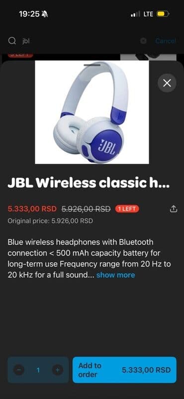 baterija za laptop cena: JBL bežične slušalice – klasičan model u plavo-beloj boji. - Bežična — 1
