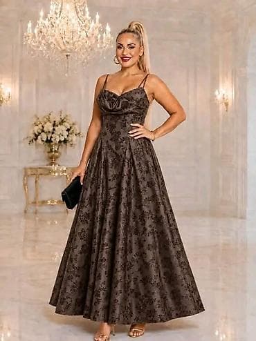 Svečana duga haljina sa tanke bretele – reljefni cvetni žakar - Kroj