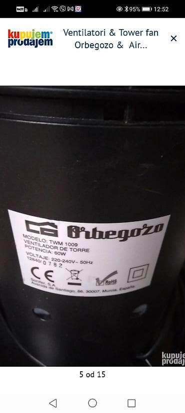 obranica za vodu: Orbegozо toranjski ventilator TWM 1009 - Snaga: 60 W - Napon: 220–240 — 4