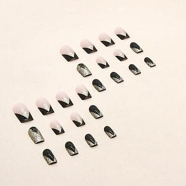 set za negu noktiju: Set ukrasnih veštačkih noktiju – model W302 - Dizajn: crno-zlatni — 4
