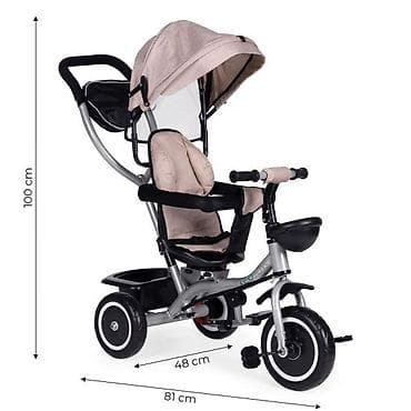 gnezdo za bebe dexy co: 2u1 tricikl sa rotirajućim sedištem i sklopivom tendom – ECOTOYS, bež — 2