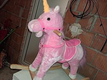 pinki goffredo: Plišani njihajući jednorog – drvena klackalica - Prelepi ružičasti — 4