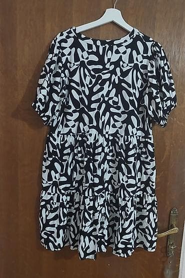 ted baker patike: Crno-bela mini haljina sa apstraktnim printom - Kroj: A-linija — 2