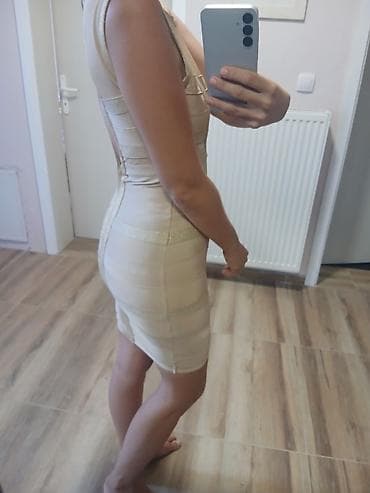 geneva satovi zenski: Zlatna bandage haljina, svečana haljina,midi s velicina Na — 9