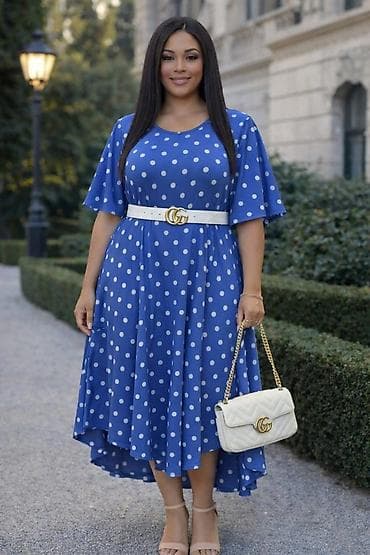 ogrtaci za kupaci: Haljina sa tufnama – elegantan midi model za punije dame L XL 2XL 3XL — 4