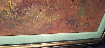 metraza svila: Umetnička slika – ulje na platnu sa ramom - Motiv: seoska/šumarska — 2