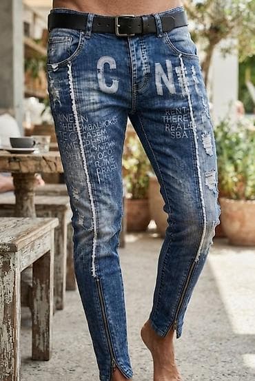 Muške slim-fit farmerke sa urbanim detaljima - Materijal: klasičan