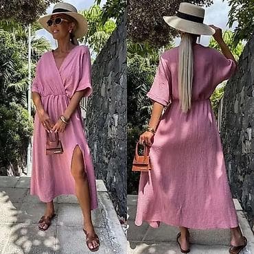 torbe za pijacu: Ženska letnja midi haljina od pamučnog muslina (gauze), ležernog — 3