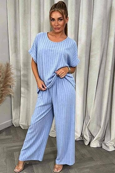 kompleti za devojke: Ženski komplet – široke pantalone i oversize majica sa kratkim — 2