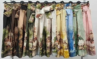 obuca vesna: ❤️Midi suknja sa pejzažnim printom i velikom mašnom - Dužina — 8