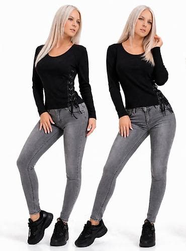 silikonske pertle za patike: Ženska crna majica dugih rukava sa bočnim pertlanjem - Model: uska — 3