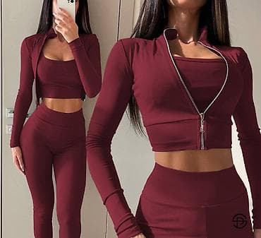 tech fleece l: Ženski trodelni sportski komplet – tajice + top + kratka jakna - — 1