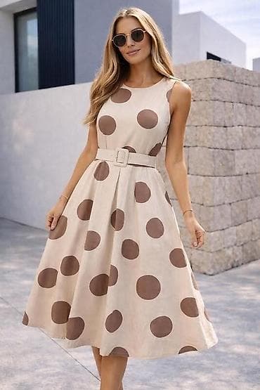 haljina alegra: Haljina na tufne sa pojasom A kroj. Bez rukava, zatvoreni okrugli — 1