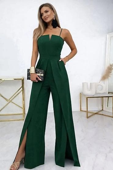 Overalls: Elegantni ženski kombinezon sa širokim nogavicama - Model: bez — 2