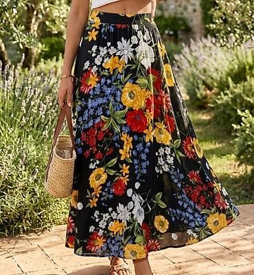 torbe za mamu i bebu: Duga ženska suknja sa cvetnim printom - Kroј: maksi dužina, A-kroј — 1