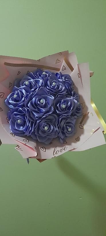 Food products: Ručni buket od satenskih ruža – ljubičaste/indigo nijanse - — 2