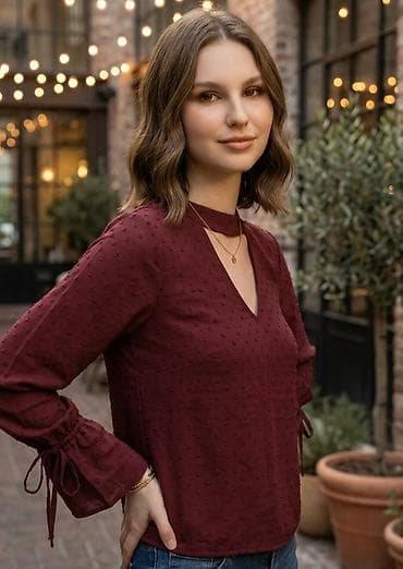 versace košulje: Ženska elegantna bluza – bordo - Boja: duboka bordo - Materijal — 1