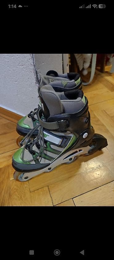 90210 sa prevodom: Roleri Power Slide – inline, 4 točka po cipeli. - Dizajn: crno‑zelena — 9