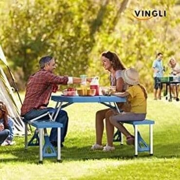 aluminijumske stolice kupujemprodajem: Sklopivi lagani sto sa 4 sedišta sa rupom za suncobran. Sklapa se u — 7