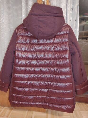 canda jakne: Ženska zimska jakna, bordo boje, sa kombinacijom materijala: - Prednji — 2