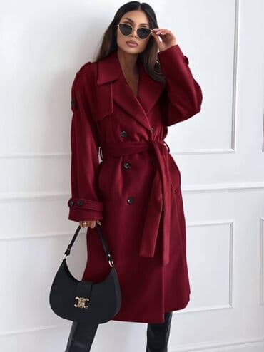 🔥Ženski kaput – dupli red dugmadi, pojas i široke rever kragne ✅4200
