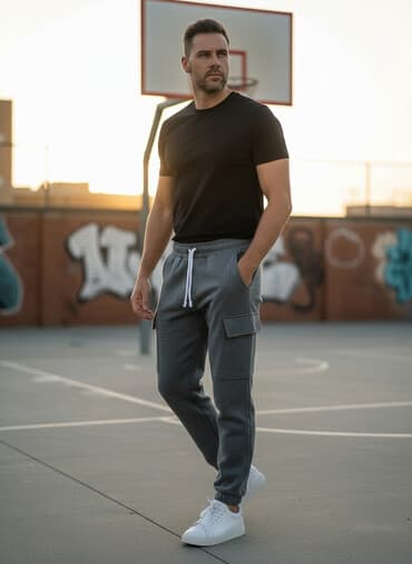 somotske pantalone gde kupiti: Sive trenerka – cargo donji deo, futrovane. - Model: muške/uni cargo — 1