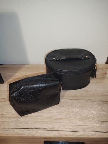 Women's Footwear: Set nesesera – 2 dela, crna “kroko” tekstura - Veliki okrugli — 2