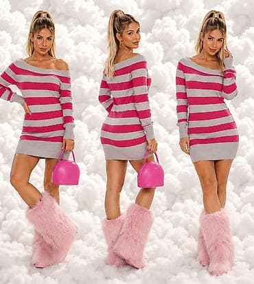 hm spavacice: Ženska pletena mini haljina – prugasti dizajn - Model: mini dužina — 3