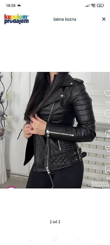 Ostala ženska odeća: Ženska kožna jakna – biker stil - Boja: crna, mat sjaj - Materijal — 1