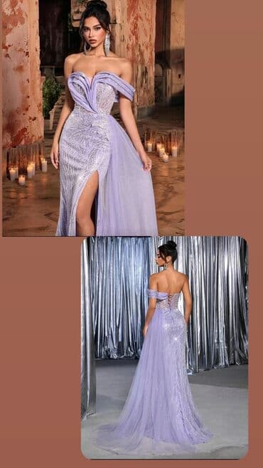 Luksuzna večernja haljina u boji lavande sa bogatim šljokicama i — 2