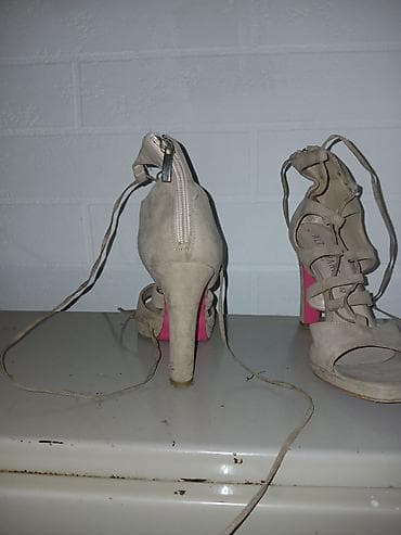 Muška obuća: Bež ženske sandale na visoku štiklu s vezivanjem oko zgloba. - — 3