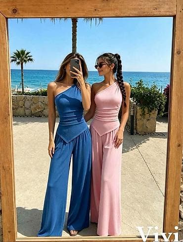 dior beograd: Komplet majica na jednonrame u pero i skroke pantalone sa elasticnim — 1