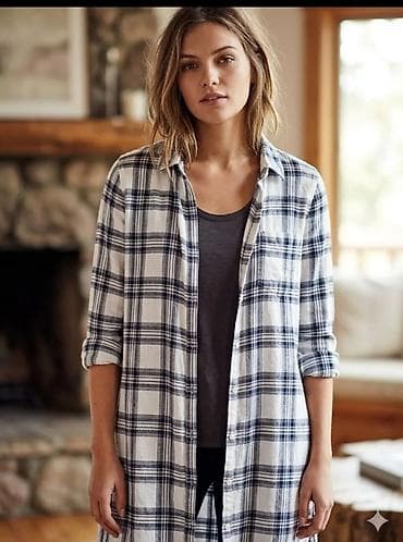 Haljine: Duga ženska karirana košulja - Model: duža košulja sa dugmićima celom — 1