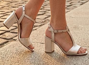 daihman obuca za zene: Elegantne ženske sandale sa blok potpeticom - Materijal: metalik — 1
