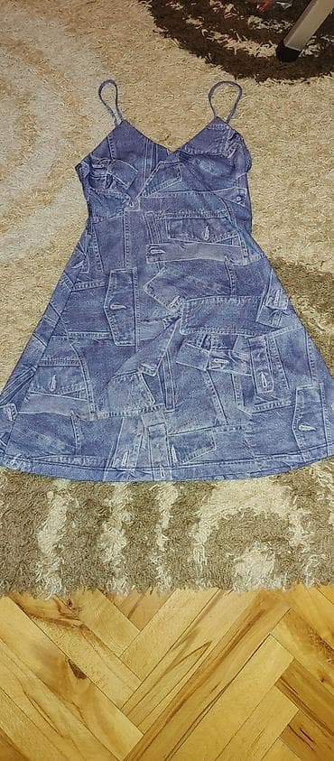 prsluk s: Haljina na bretele sa printom “patchwork” džinsa - Model: slip — 3