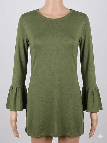 bodi s: Ženska tunika/duža majica u maslinasto zelenoj boji. Klasičan okrugli — 1