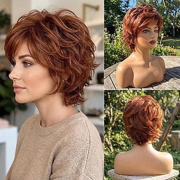 perike split: Kratka valovita perika – bakarno crvena bob/piksi dužine - Stil — 4