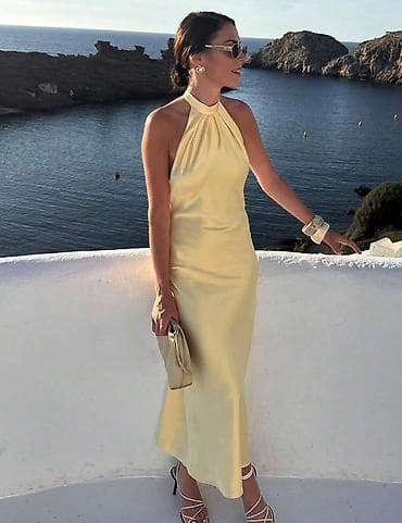 Saten haljina u svetložutoj boji - Kroj: slip/haljina do lista, blago na lalafo.rs Saten haljina u svetložutoj boji - Kroj: slip/haljina do lista, blago