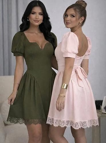 bele papuce: Ženska mini haljina s puf rukavima i čipkastim porubom - Kroj: struk — 4