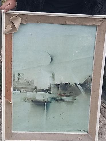 pusnica za meso od bureta cena: Ulja na platnu – apstraktni pejzaž luke sa čamcima - Tehnika: ulje na — 1