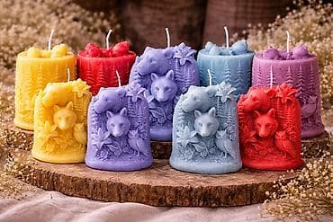 cirak za svece: Ručno livenе dekorativne sveće sa reljefnim šumskim motivima - — 2