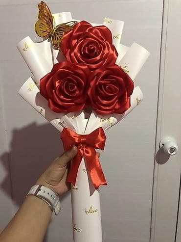 materijal za vez: Ručne dekorativne ruže od satenske trake – buketi i pojedinačne ruže — 6